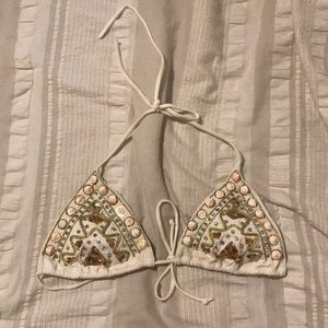 White Jeweled String Bikini Top